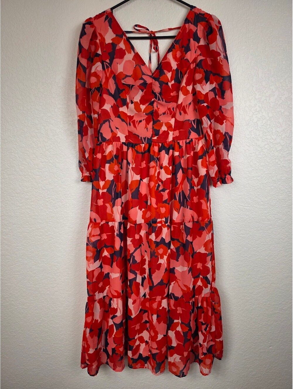 Anthropologie Sincerely Jules Red Floral Midi Dress Medium